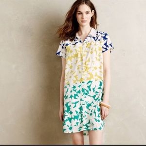 Anthropologie Whit Two Floral Abstract Shirtdress